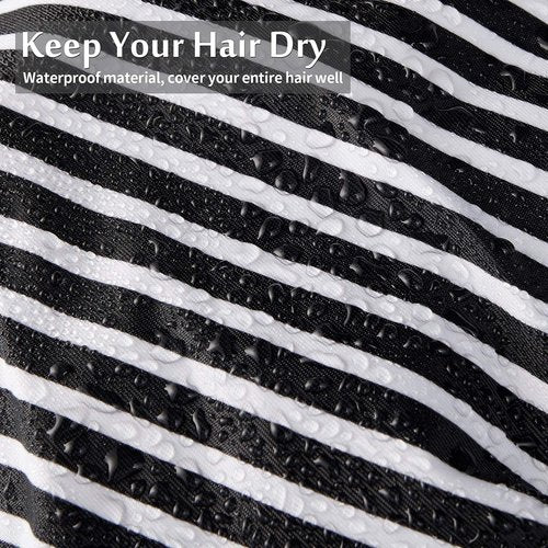Floraltop 4 Pcs Shower Caps for Women, Waterproof Reusable Shower Hair Caps Bowknot Satin Bath Hair Caps Elastic Hem Turban Bath Caps for Long Short Curly Hair Women Girls (Stripe)