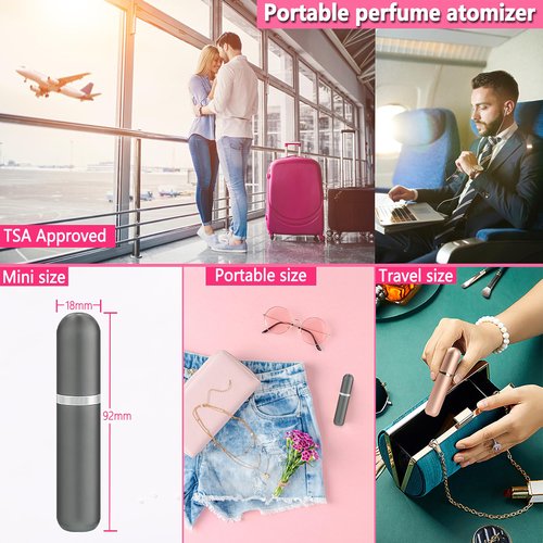 ANTOKX Travel Perfume Atomizer Refillable Bottle - 5ML Leakproof Luxury Travel Perfume Atomizer, Refillable Perfume Spray Bottle for Women (Gray)