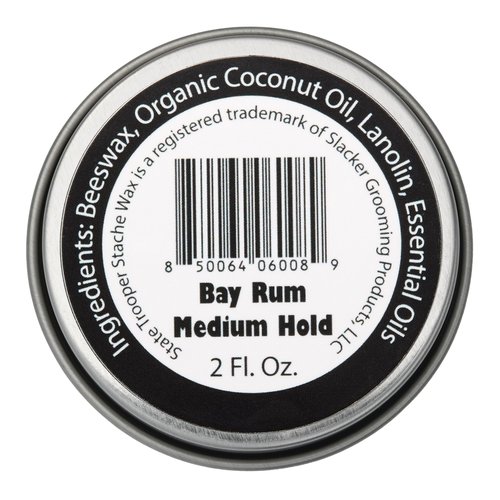 State Trooper Mustache Wax for Men – Medium Hold with Beeswax, Coconut Oil & Lanolin – Natural Moustache Grooming & Styling Wax with Bay Rum Scent - Nourishing Conditioner & Sculpting - Two Ounce Tin