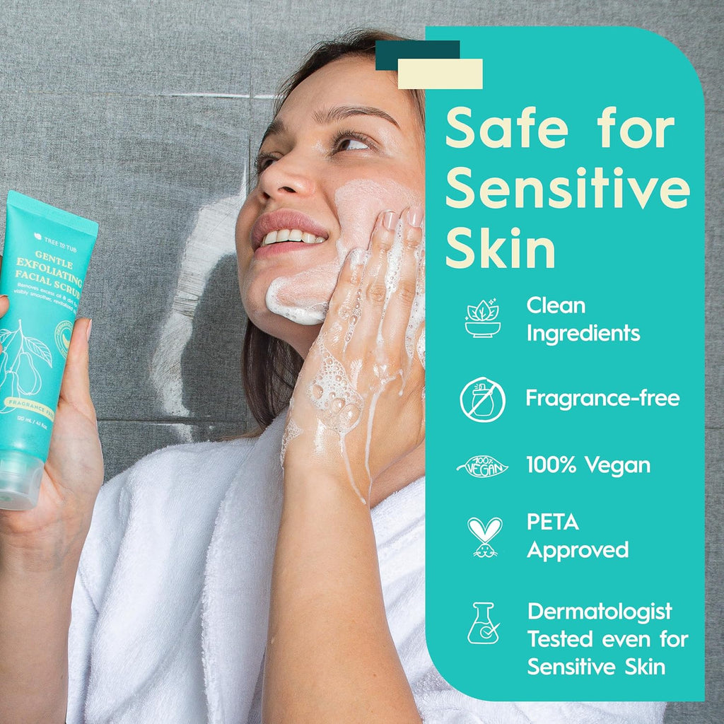 Tree To Tub Exfoliating Face Wash - Gentle Salicylic Acid Facial Scrub for Glowing Skin - Non-Irritating for All Skin Types