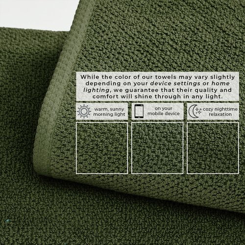 Great Bay Home 100% Cotton 12-Pack 13x13 Wash Cloth - Absorbent, Quick-Drying, Durable Face Towels for Bathroom Decor - Low-Twist, Two-Ply Fibers (Forest Green)