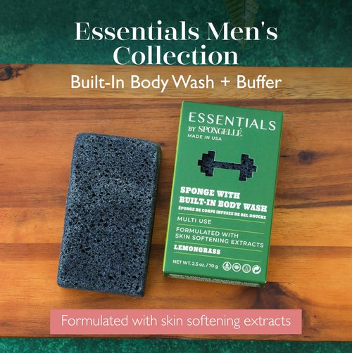 Spongelle Men's Essentials Lemongrass Body Buffer | Bath & Shower Loofah for Men | Cleanse, Exfoliate, and Nourish in one easy step | Cruelty-Free, Vegan, Dermatologist-Tested, Made in USA