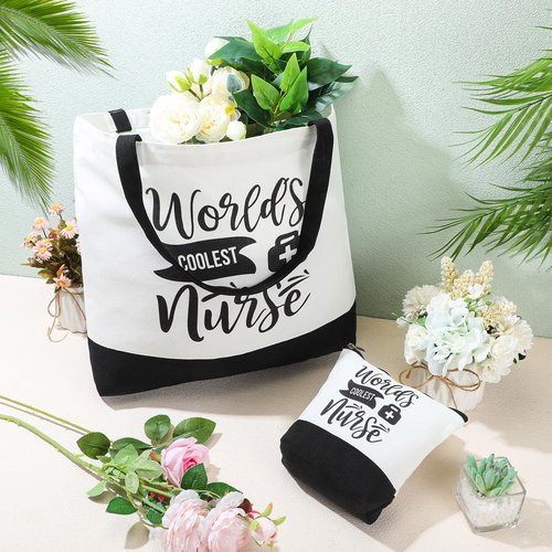 Paterr 24 Pcs Christmas Nurse Appreciation Gifts Bulk, Thank You Cna Canvas Tote Bags Makeup Cosmetic Bag with Handles(Classic)