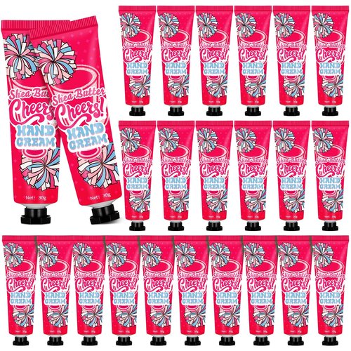 Dansib 24 Pcs Cheer Team Hand Cream Bulk Small Galentines Valentines Day Gifts for Women Friends Cheerleader Goodie Bag Stuffers Mini Cheerleading Lotion Homecoming Season Party Favors(Pink)