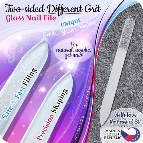 GLADZY Czech Glass Nail File Set - Multifunctional Nail Shiner Buffer, Callus Remover Foot Rasp, Glass Cuticle Pusher Manicure Stick, Etched Surface, Professional Nail Care Tool, Made in EU