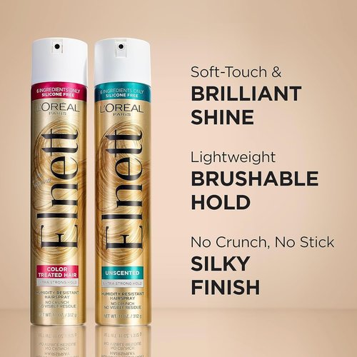 L'Oreal Paris Elnett Satin Extra Strong Hold Hairspray - Unscented, 11 Ounce (Pack of 2)