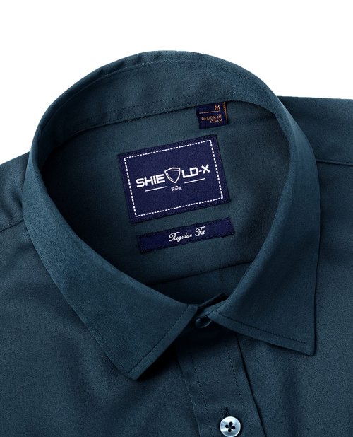 Alimens & Gentle Men's Light Navy Dress Shirt Slim Fit Long Sleeve Stain Shield Button Down Shirts Office Cruise L