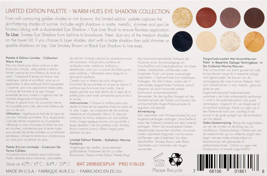 Sorme Cosmetics Accented Hues Eyeshadow Palette - Warm 0.64oz | 8 Blendable Metallic, Shimmer & Matte Shades | Includes Dual-Ended Brush