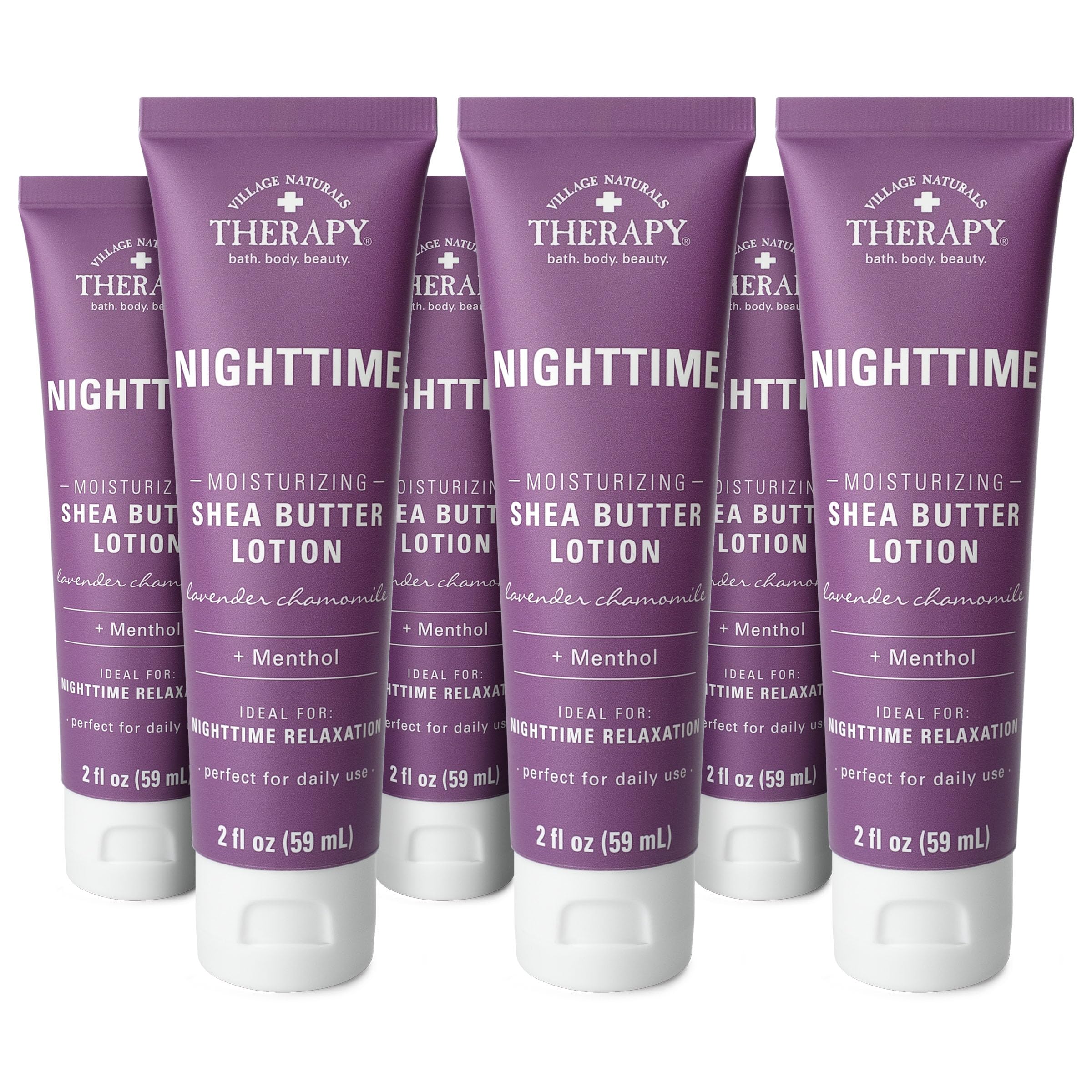 Village Naturals Therapy Nighttime Moisturizing Shea Butter Lotion Lavender Chamomile Daily Relaxation 6-Pack