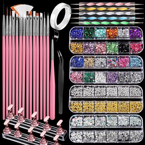 FANDAMEI Nail Art Tools, Acrylic Nail Brush, Nail Stand, Nail Gems And Rhinestones, Nail Holder For Painting Nails, 15 PCS Nail Art Brushes, Nail Dotting Tool, Nail Tools, Nail Design Tools
