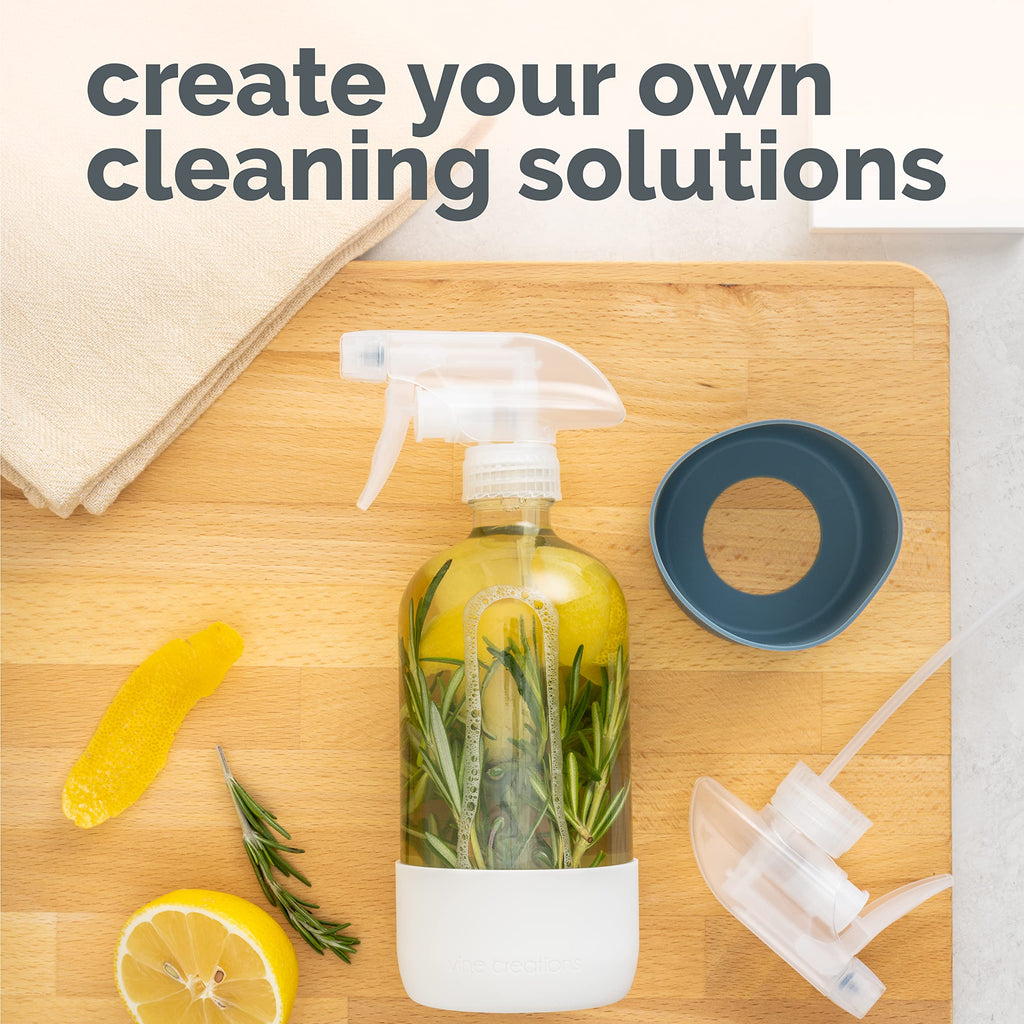 Vine Creations Glass Spray Bottles for Cleaning Solutions, Clear Glass Spray Bottle with Silicone Sleeve, 16 oz Empty Spray Bottles for Cleaning, Plant Spray Bottle, Mist and Stream Nozzle - 2 Pack