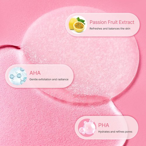 Kiero Balance Toner Pads - Hydrating Exfoliating Facial Toner with AHA & Passion Fruit Extract | 60 Vegan Cotton Rounds