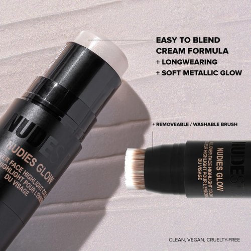 Nudestix Nudies Glow Highlighter Stick – Multi-Use Cream Highlighter for Face, Eyes & Body with Built-In Brush | Dewy, Radiant Finish for All Skin Tones | Ice Ice Baby