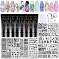 Biutee Nail Stamper Kit 22Pcs Gel Nail Stamping Kit 12Pcs Nail Stamping Plates 8Pcs Gel Stamping Polish, Silicone Stamper Scraper Flower Lace Star Stripe Holiday Stamp Template Gift for Women