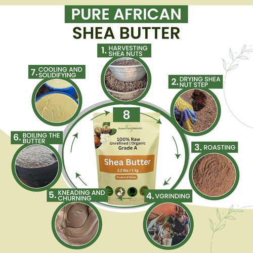 Asase Pure Naturals, Organic Shea butter, 1 KG, 35.2oz, 2.2 lbs, Raw, Unrefined, Natural, Grade A, Hand made, Ivory, Ghana Africa, Great for Hair, Skin, Lips, Nourish and moisturize, Body butter