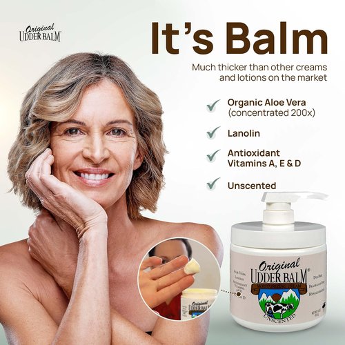 Original Udder Balm Unscented Pump Jar - Made in USA - Hypoallergenic, Dry Skin Relief for Hands, Feet & Face, Moisturizer for Sensitive, Cracked Dry Skin, 16 Fl Oz