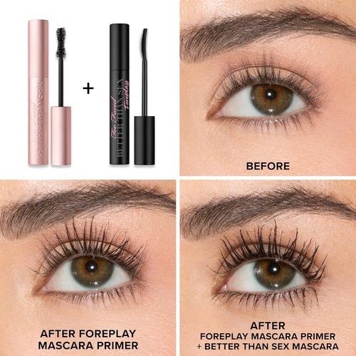 Too Faced Better Than Sex Volumizing Mascara & Foreplay Primer Duo | Volume & Conditioning, 0.17 Fl Oz & 0.13 Fl Oz