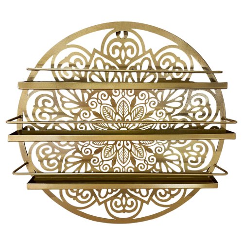 Luene Mandala Shape Shelves, Essential Oil & Nail Polish Organizer - Display Holder Storage Shelf Spice Rack - Black or Gold - Wall Mounted Round Oil Bottle Storage, Cosmetics Display Rack (Gold)