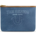 True Religion Women's Makeup Bag, Small Travel Cosmetic Zipper Pouch Organizer, Gold Hardware, Denim