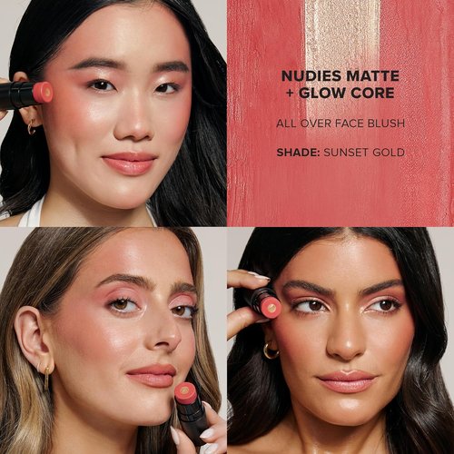 Nudestix Nudies Matte + Glow Core - Dual-Core Cream Blush Stick for Cheeks, Eyes & Lips | Hydrating Formula with Ceramides & Peptides