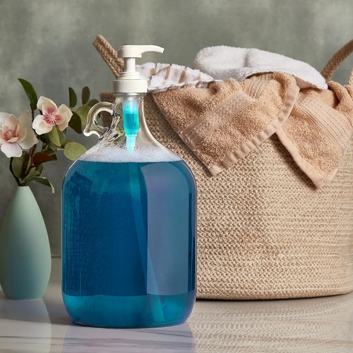 Kitchentoolz Gallon Glass Pump Dispenser Bottle - 128 oz Laundry Liquid & Soap Organizer