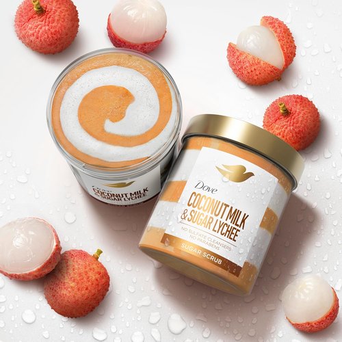 Dove Sugar Body Scrub - Coconut & Lychee Exfoliator for Hydrated Skin | 15 oz