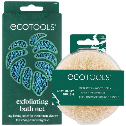 EcoTools Dry Body Brush for Circulation, Dead Skin Removal + Exfoliating Body Scrubber Bath Net, Inspired by The African Net Sponge, Self-Care Gifts