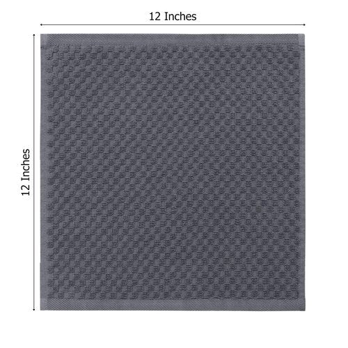 COTTON CRAFT Euro Spa Waffle Wash Cloth - Set of 12 Luxury Pure Ringspun Cotton Waffle Weave Bathroom Face Towel - Everyday Absorbent Hotel Gym Shower Beach Kitchen Travel Dorm - 12x12 inches - Grey