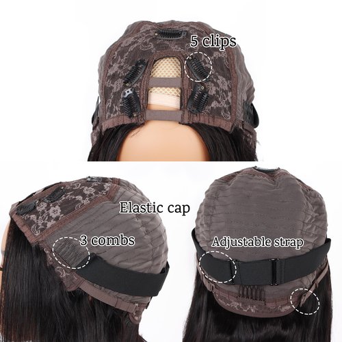 Orientfashion U Part Wig Human Hair 12A Straight Bobo Wig Human Hair Glueless U Part Wig with Clip 180% Density Half Wigs for Women Beginner Friendly No Sew In No Glue (BoB Straight 1B, 8inch)