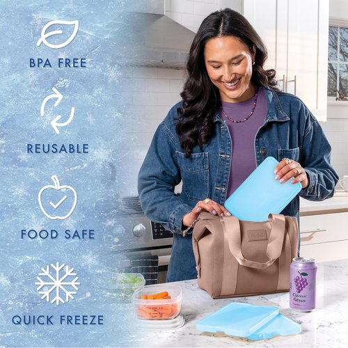 Fit & Fresh Cool Coolers | 4 Pack XL Slim Ice Packs - Quick Freeze, Space-Saving Design, Blue