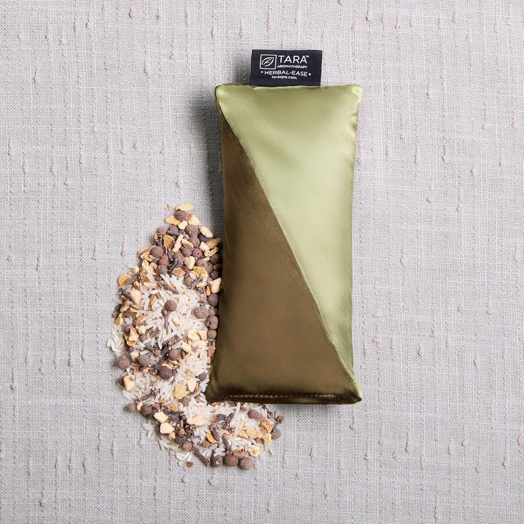 TARA Spa Therapy Aromatherapy Pillow Gift Set - Herbal-Ease Neck & Silk Eye Pillow in Green Olive