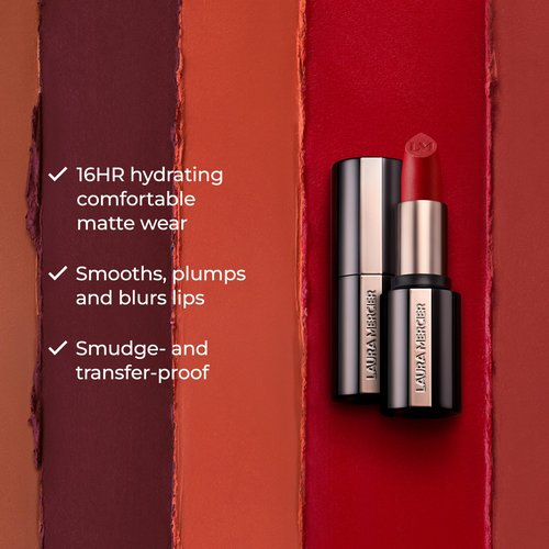 Laura Mercier Caviar Smoothing Matte Lipstick, 16HR Hydration, Long Lasting, High Impact Color, Smudge- & Transfer-Proof, With Hyaluronic Acid + Vitamin E, 520 Scarlet Velvet - Bright medium blue-red