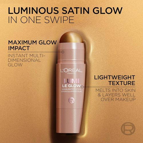L'Oreal Paris True Match Lumi Highlighter Stick - Luminous Satin Glow for Face & Body | 635 Golden Couture, 0.17 Oz