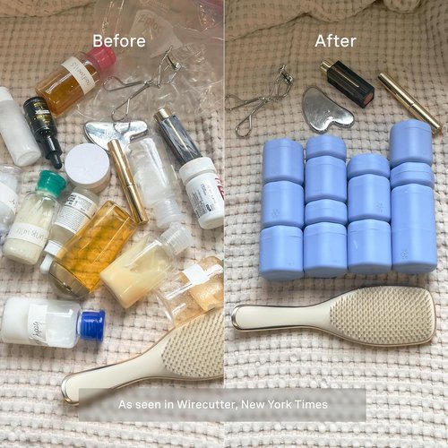 Cadence Travel Containers Basic Skincare Set | Magnetic Lids for Carry-On Essentials - 3 Small Capsules (0.56oz) - Cleanser, Moisturizer & Sun-Icon Labels - Pacific