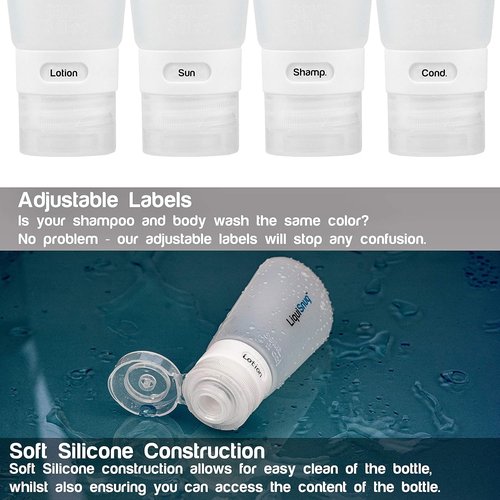 LiquiSnugs Premium Travel Bottles - 100% Leak Proof Silicone Toiletry Containers | TSA Approved with Suction Cups