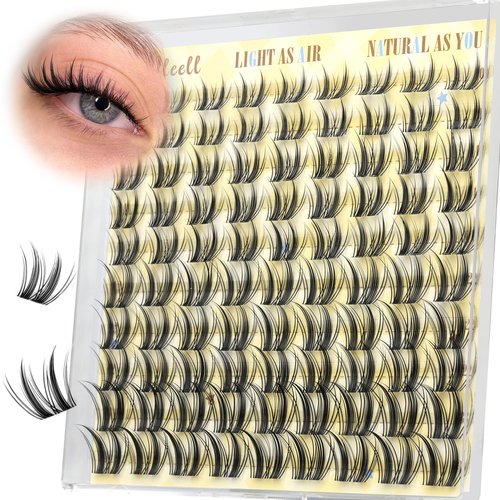 Pleell Natural Lash Clusters Wispy Eyelash Clusters 10-13MM CC-Curly Cluster Eyelash Extensions Fairy Lashes Clusters with Invisible Band Bunny Individual Lashes Extensions