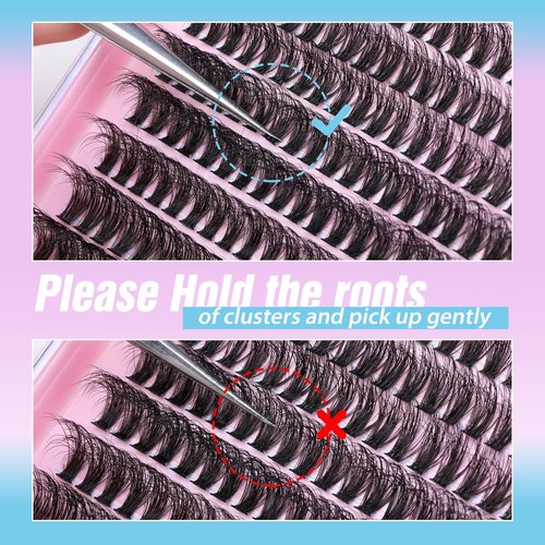 JIMIRE Fluffy Lash Clusters Volume Wispy 50D Thick Mink Eyelash Extensions 9-16mm 280Pcs Individual Lashes Beginners Friendly