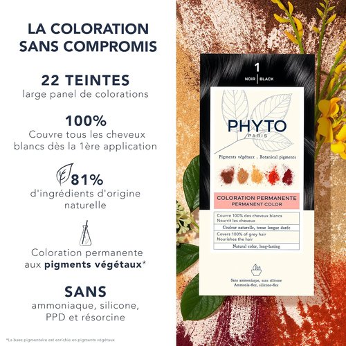 PHYTO Phytocolor Permanent Hair Color - 100% Grey Coverage, Ammonia-Free | 0.42 oz Botanical Formula