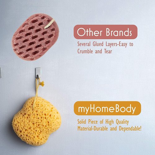 myHomeBody Bath Sponge, Foam Loofah, Body Scrubber for Bathing, Exfoliating Shower Pouf for Shower – Large Size, Lots of Lather, Curvy, 3 Pack