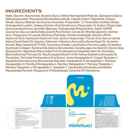 mimmua! NIACINDY Radiance Capsule Cream | Liposomal NAD + 10% Niacinamide +Thioctic Acid | Dark Spot Remover & Anti-Aging Moisturizer | Korean Clinical Formula for Radiant Skin | 50ml / 1.59 FL OZ