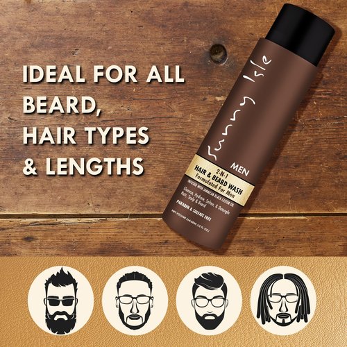 Sunny Isle Jamaican Black Castor Oil 2-N-1 Hair & Beard Wash 12oz | Cleanses, Hydrates, Moisturizes Hair & Skin | Detangles Beard | Paraben & Sulfate FREE