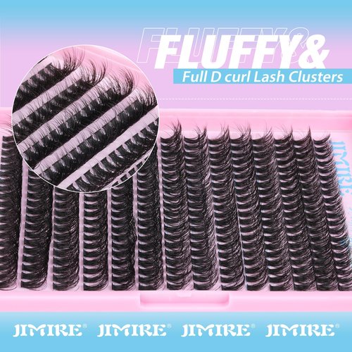 JIMIRE Fluffy Lash Clusters Volume Wispy 50D Thick Mink Eyelash Extensions 9-16mm 280Pcs Individual Lashes Beginners Friendly