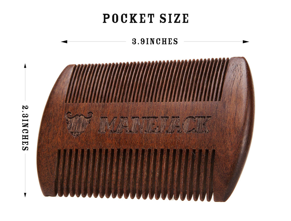 Wooden Beard Comb with Carrying Pouch - Top Pocket Combs Kit for Men - Perfect for Beard, Head hair, Mustache-Dry Use with Balms and Oils - Fine and Coarse Teeth