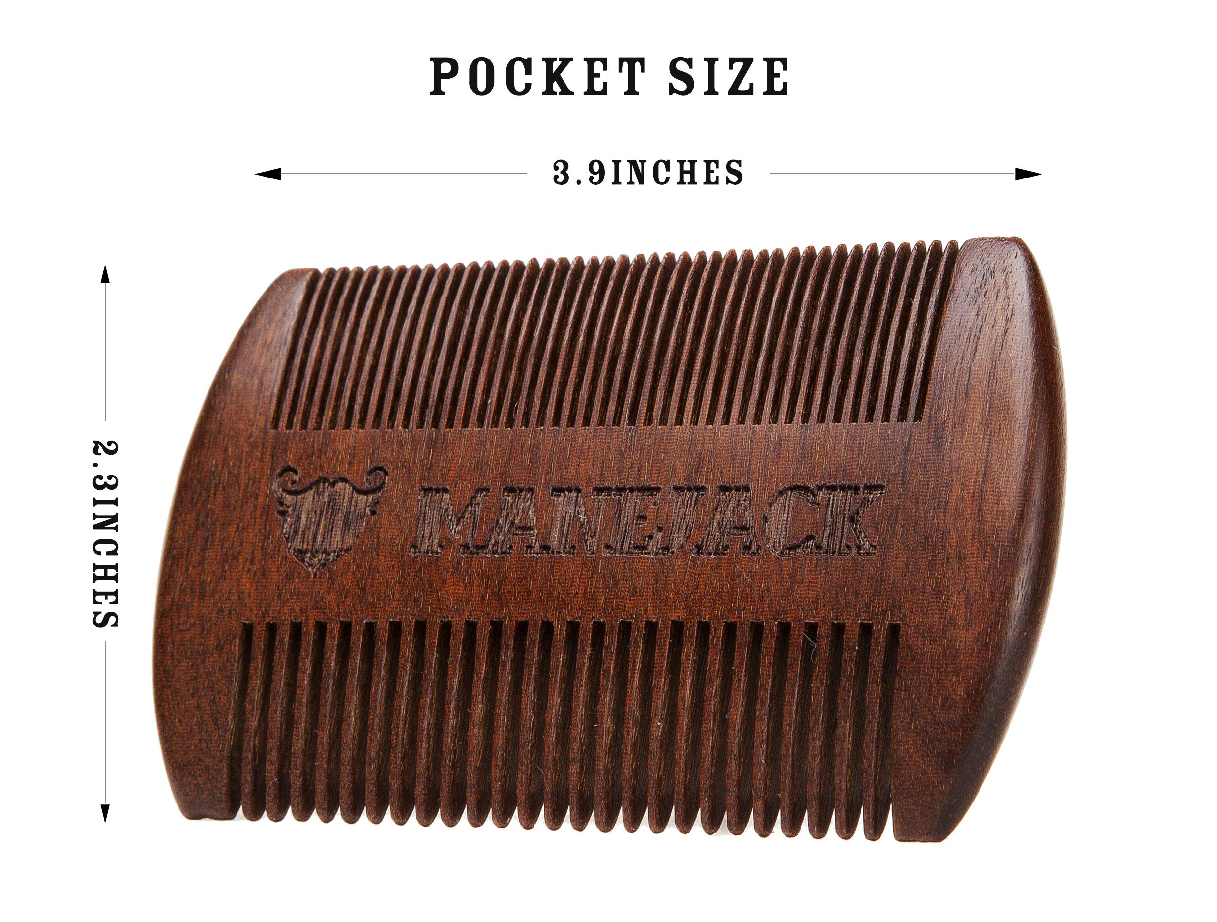 Wooden Beard Comb with Carrying Pouch - Top Pocket Combs Kit for Men - Perfect for Beard, Head hair, Mustache-Dry Use with Balms and Oils - Fine and Coarse Teeth