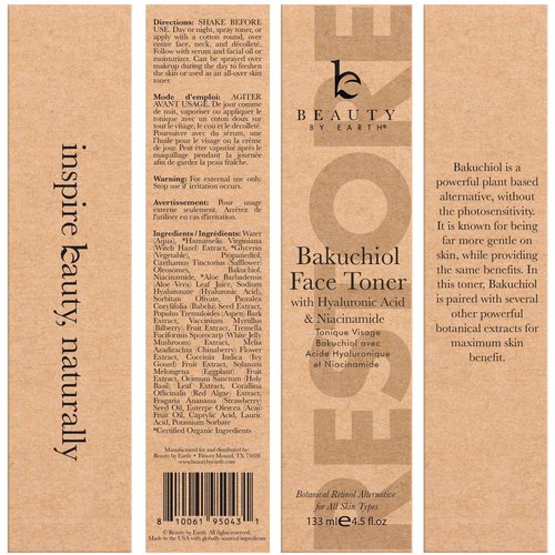 Bakuchiol Face Toner - USA Made with Natural & Organic Ingredients, Skin Toner for Oily and Acne Prone Skin, Spray Toner for Aging Skin, Smoothes Fine Lines & Wrinkles, Face Toner for Women Anti Aging