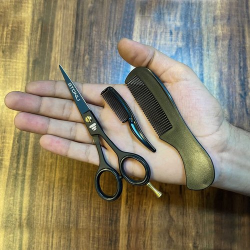 Professional 5’’Beard & Mustache Grooming Kit for Men – Precision Beard Scissors, Mustache Scissors, Moustache Comb, Beard Trimming Scissors, Mustache Care Set with Leather Case (Black)
