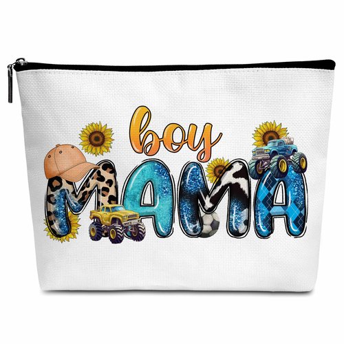 Cazhes Boy Mom Gifts for Mama, Mothers Day Makeup Bag with Zipper, Mother Birthday Gift Cosmetic Bags for Women from Son - D21