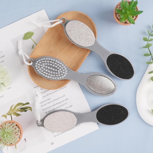 3 Pcs 4 in 1 Foot Brush for Use in Shower with Pumice Stone, Foot Rasp and Sandpaper, Foot Scrubber Brush for Feet, Dead Skin Remover for Foot Care