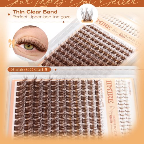 JIMIRE Brown Lash Clusters Wispy Lash Extensions Natural Eyelash Clusters with Bottom Lash Clusters 8-18MM Soft Fluffy Cluster Eyelash Extensions 161Pcs Cluster Lashes DIY at Home