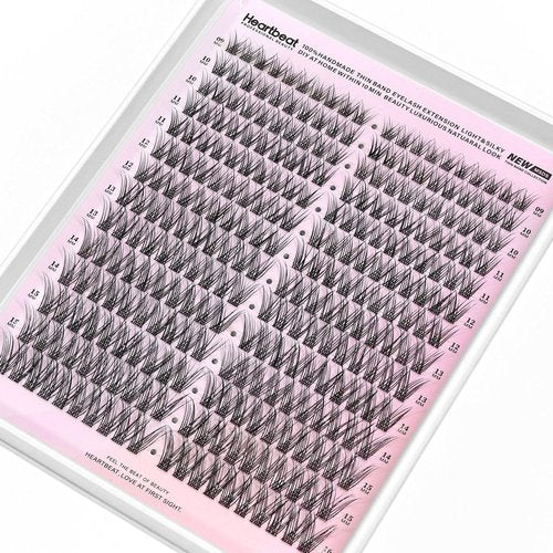 Heartbeat Wispy Lash Clusters with Spikes Thin Invisible Band Eyelash Extension Natural Clear Band Individual Lashes Soft Wispy 9mm-16mm Mixed Length Reusable DIY False Eyelashes (U5)